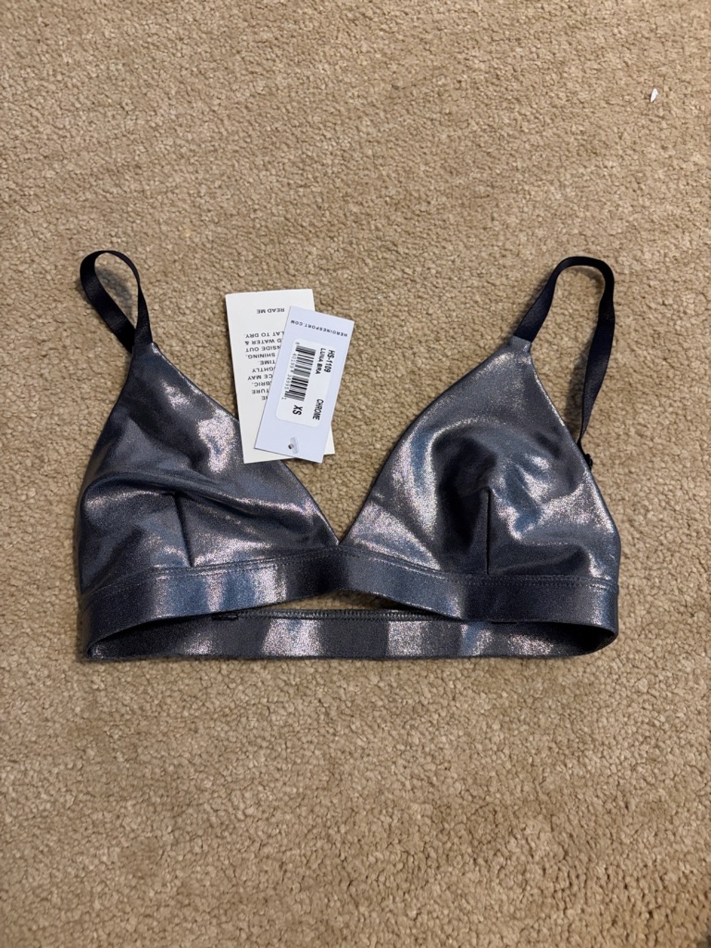 Heroine Sport Metallic Charcoal Triangle Bralette